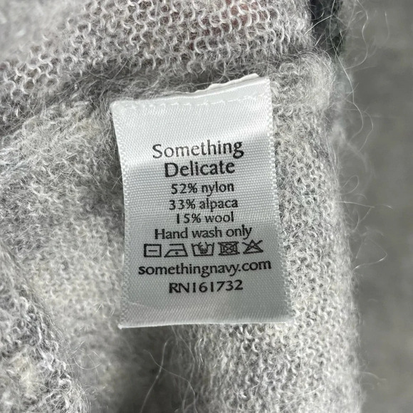 Something Navy Sweater Womens Medium Grey Alpaca Wool Floral Ruffle Feminine - Picture 9 of 9